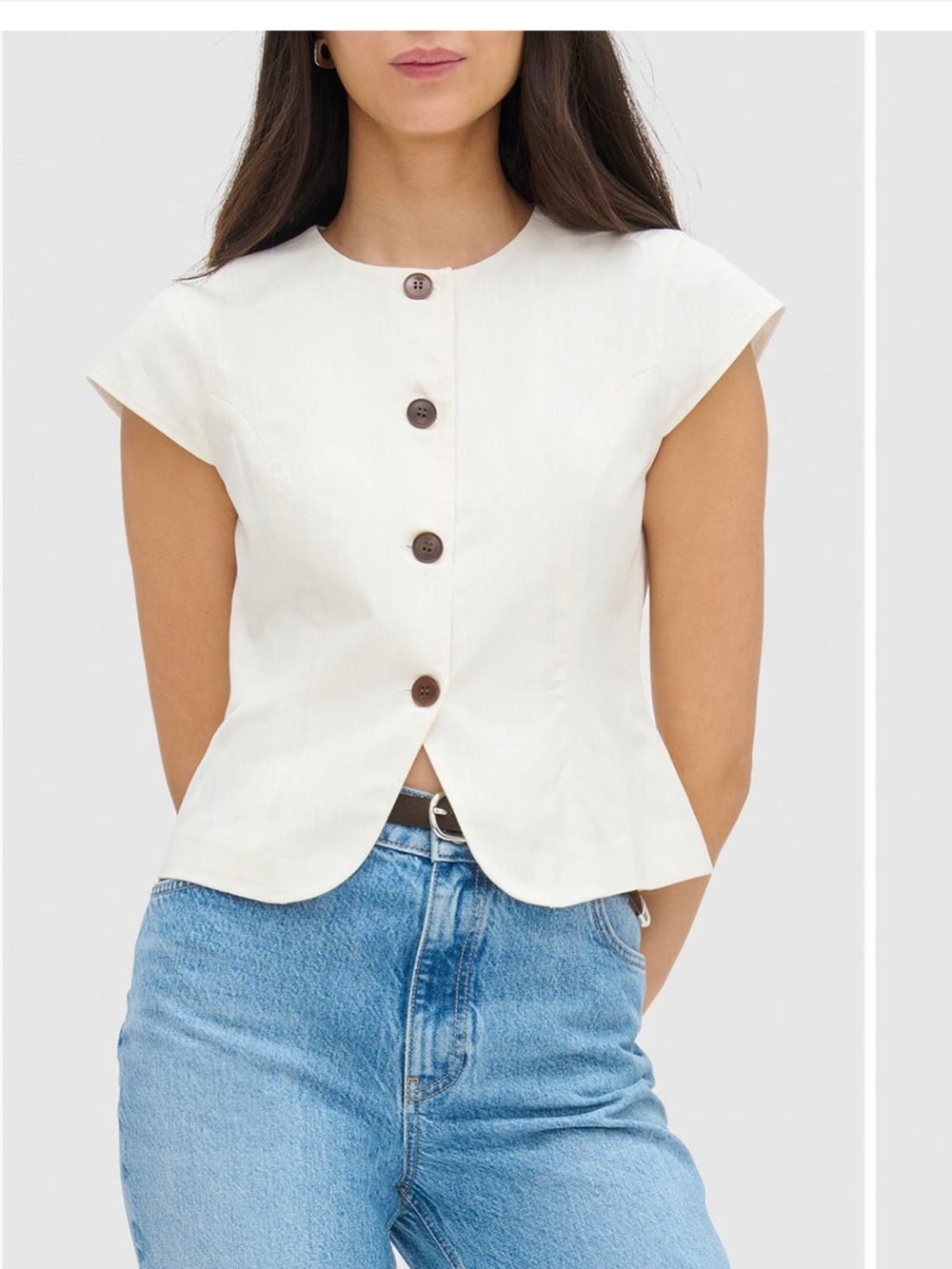 ALIGNE Connie organic cotton & linen blend button-up size 4 white